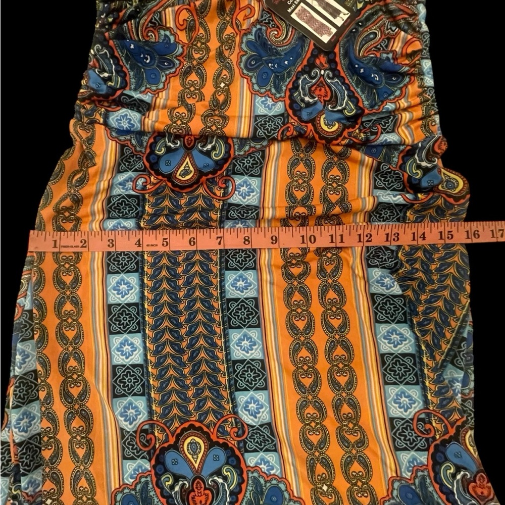 Vintage Patterned Hippie StyleMaxi Dress with Orange and Blue Patterns - Picture 4 of 9